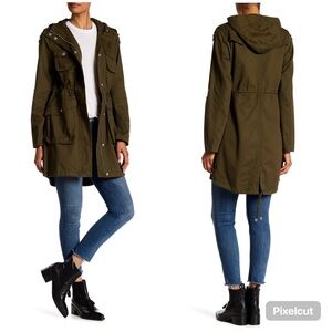 BCBGenration Hooded Utility Packable Lightweight Army Green Jacket Size XS‎